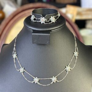 174. Vintage STERLING Silver Floral Necklace Jewelry Set Wedding